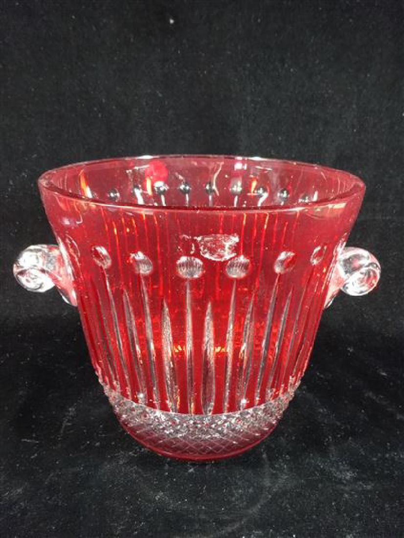 CRYSTAL RUBY CUT TO CLEAR ICE BUCKET, VERY GOOD (1 of 4)