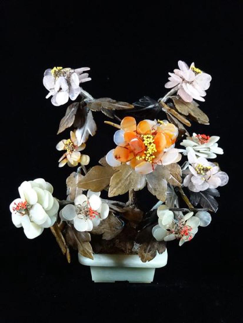 JADE AMD STONE FLOWER ARRANGEMENT IN PLANTER, VERY GOOD (1 of 4)