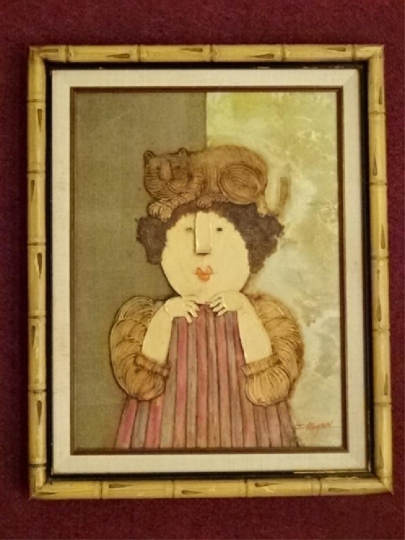 JOYCE ROYBAL PAINTING ON CANVAS, WOMAN WITH CAT ON (1 of 4)