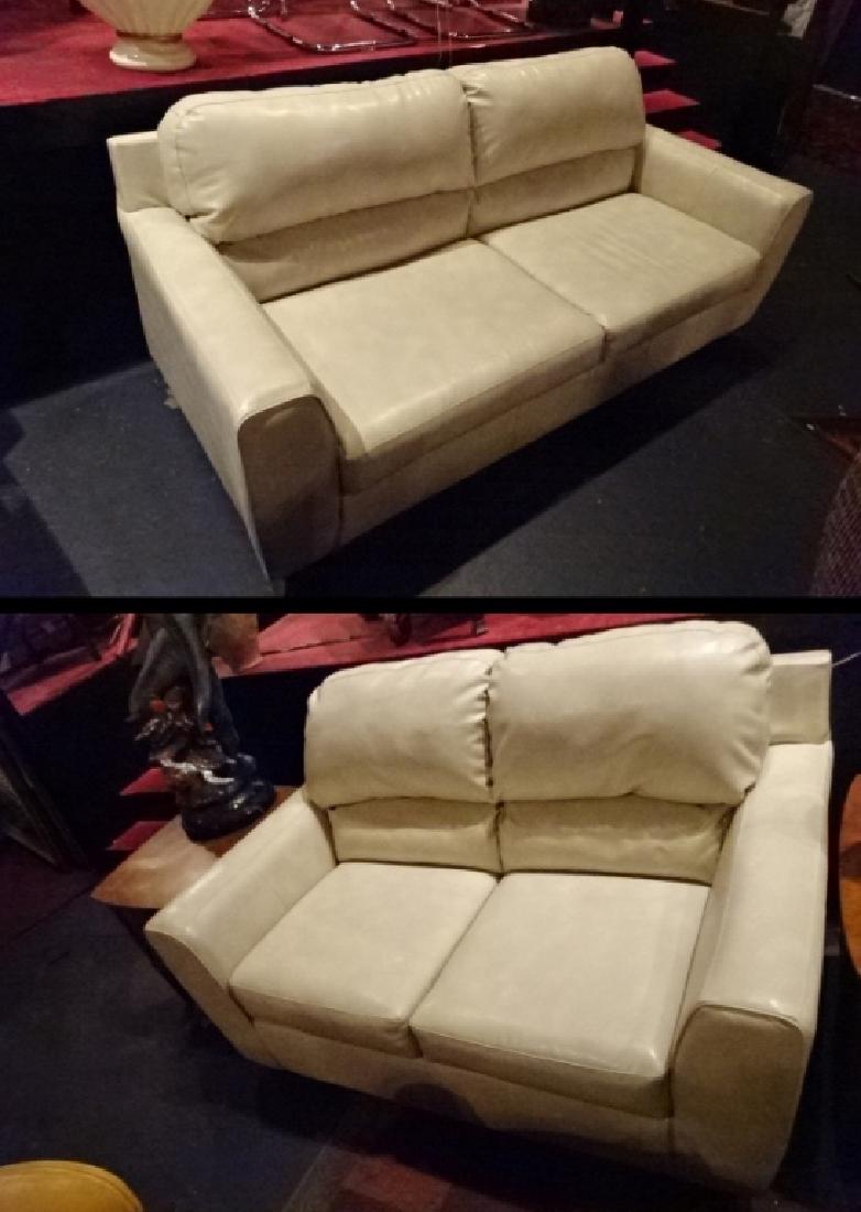 2 PC WHITE BONDED LEATHER SOFA & LOVESEAT, APPROX 38" X (1 of 8)