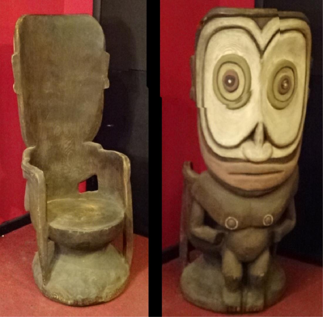 AFRICAN WOOD THRONE CHAIR. CARVED FROM A SINGLE TRUNK, (1 of 9)