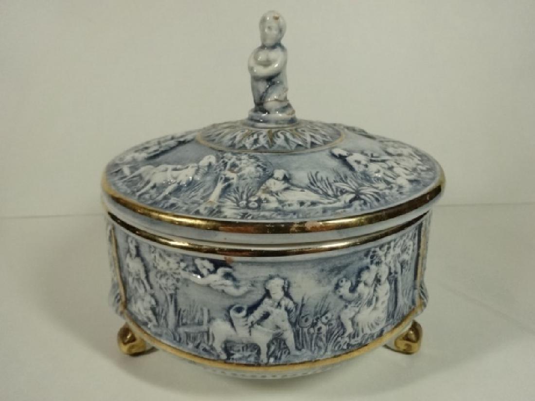 ITALIAN CAPODIMONTE PORCELAIN BOWL WITH LID, BLUE AND (1 of 6)