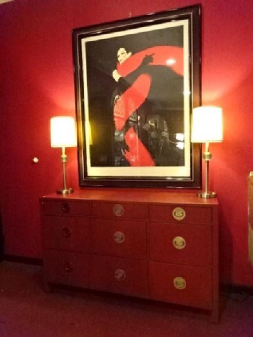 CINNABAR RED ASIAN INSPIRED CHEST, 9 DRAWERS WITH BRASS (1 of 8)