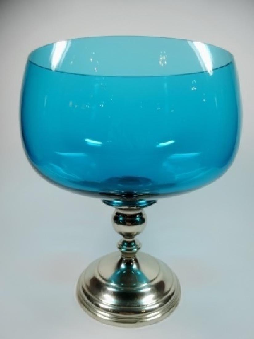 GORHAM STERLING BLUE GLASS COMPOTE BOWL, PATTERN 662 (1 of 8)