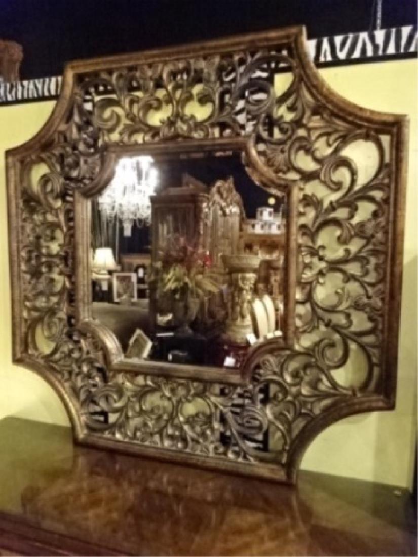 LARGE ORNATE MIRROR, GOLD FINISH WOOD FRAME, ANTIQUED (1 of 5)