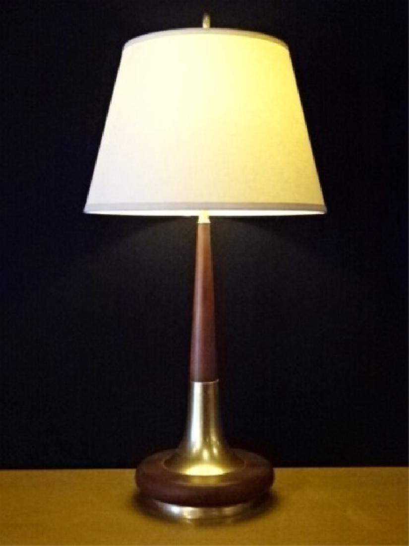 MID CENTURY MODERN WOOD AND BRASS LAMP, CIRCA 1960's, (1 of 5)