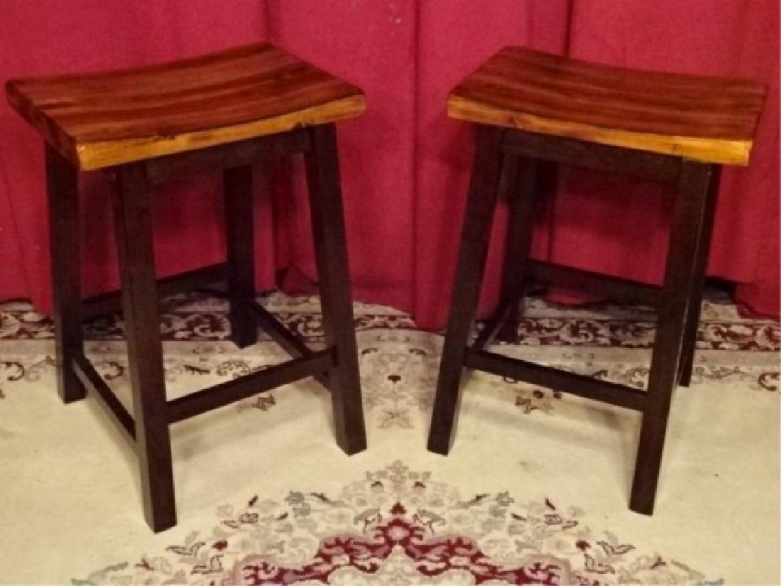 PAIR ASIAN STYLE WOOD BARSTOOLS, COUNTER HEIGHT, VERY (1 of 5)