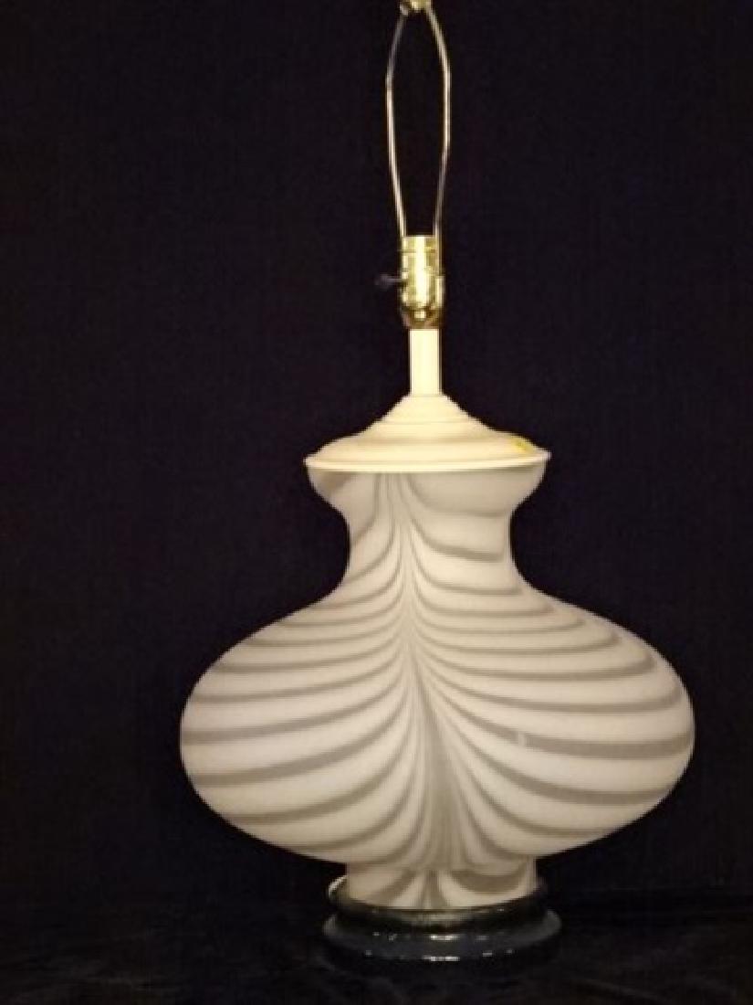 MID CENTURY WHITE ART GLASS LAMP, LUCITE BASE, MURANO (1 of 5)