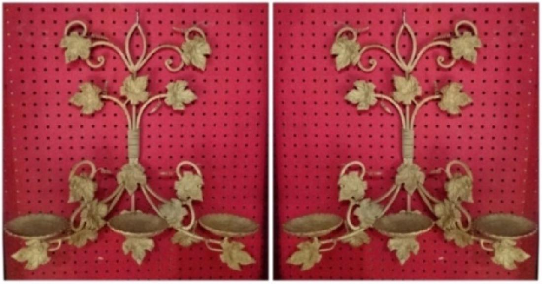 PAIR METAL WALL SCONCES, GRAPEVINE DESIGN, 3 LIGHTS (1 of 5)