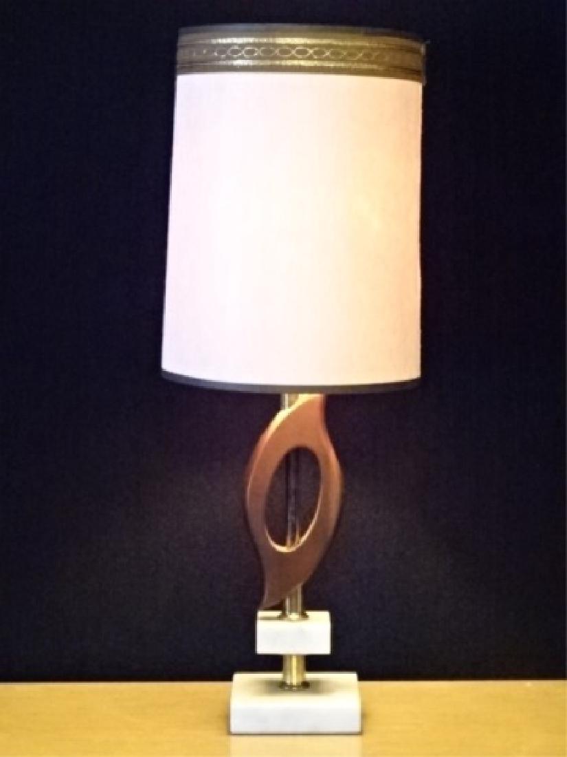 MID CENTURY MODERN TABLE LAMP, MARBLE AND WOOD BASE (1 of 5)