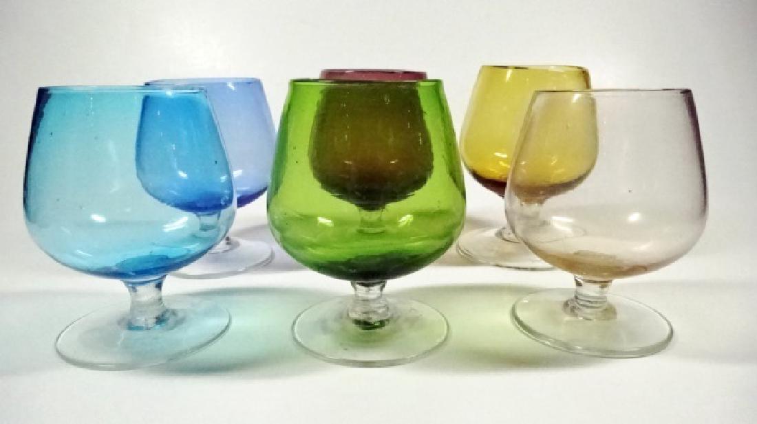 6 PC HAND BLOWN BRANDY SNIFTERS, MULTI COLOR, APPROX (1 of 6)