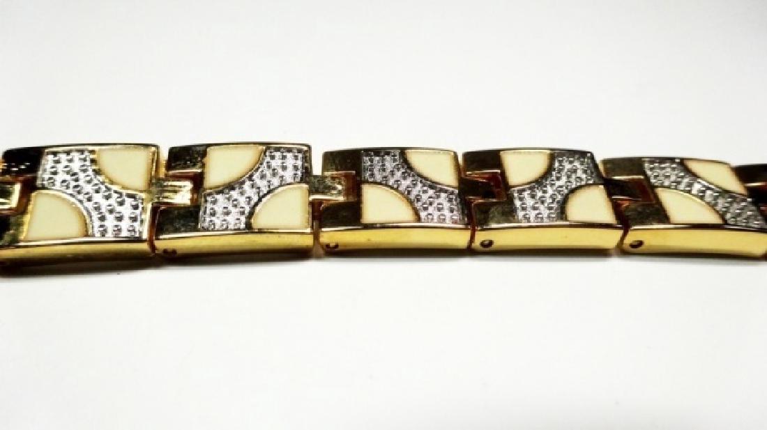 MAGNETIC SILVER & GOLD TONE BRACELET, IVORY TONE: MAGNETIC SILVER & GOLD TONE BRACELET, IVORY TONE INSETS, APPROX 7.5"L, SKU321.306