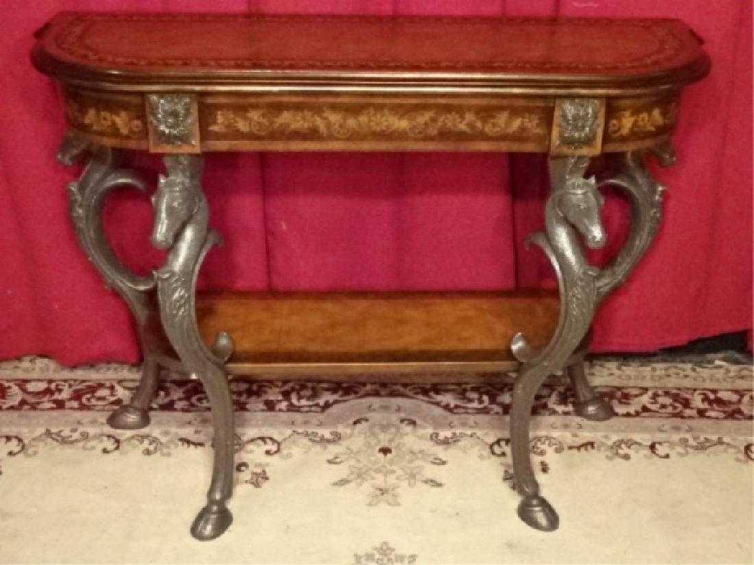 BOW FRONT CONSOLE TABLE WITH HORSE HEAD CAST METAL LEGS (1 of 9)