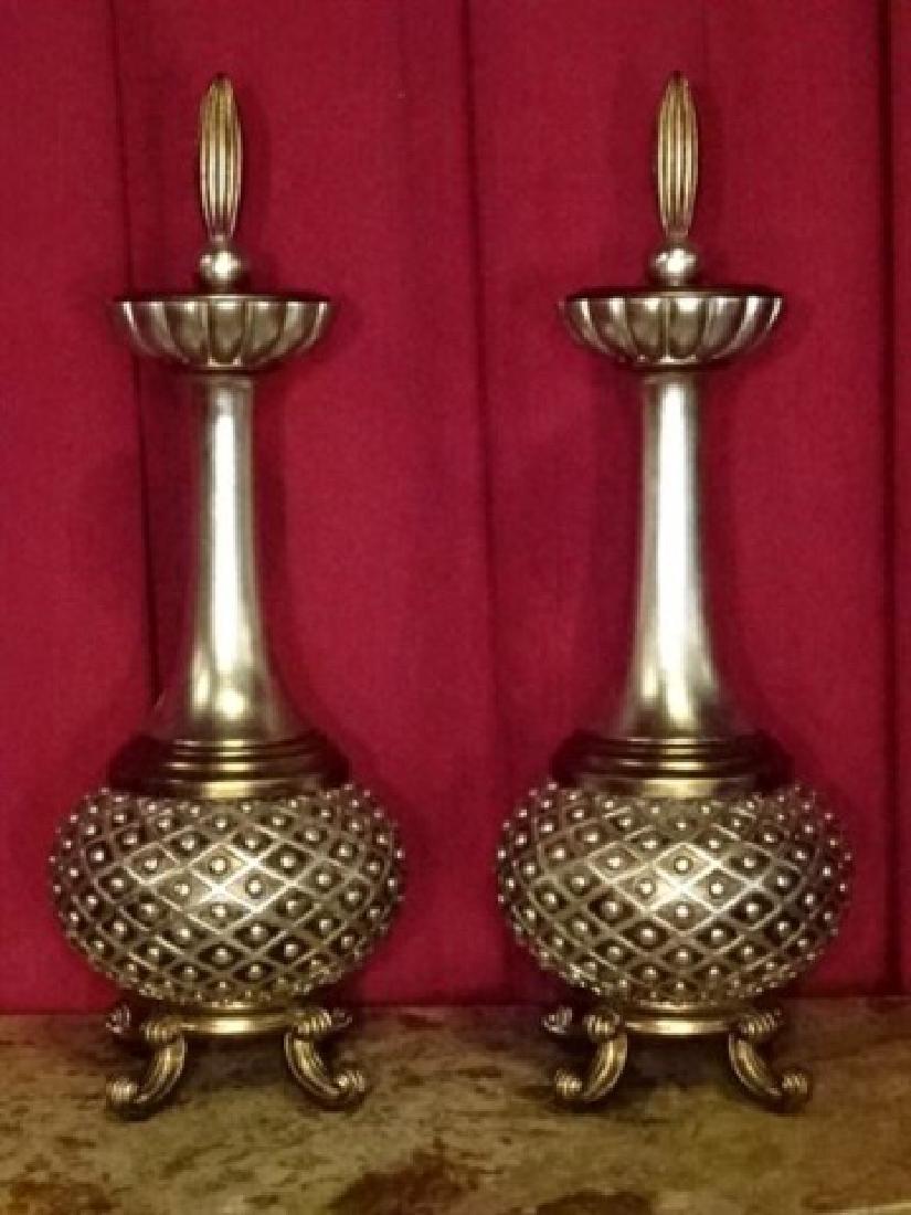 PAIR LARGE SILVER AND GOLD FINISH URNS, COMPOSITE BASE (1 of 8)