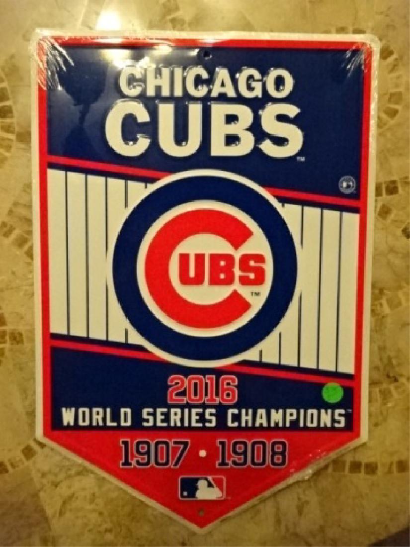 METAL CHICAGO CUBS BASEBALL SIGN, WORLD SERIES: METAL CHICAGO CUBS BASEBALL SIGN, WORLD SERIES CHAMPIONS, EXCELLENT NEW CONDITION, 18" X 12", SKU375.05H15