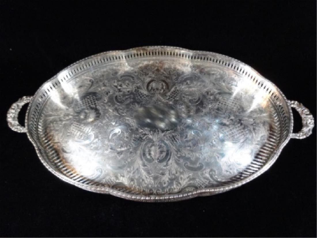 SHEFFIELD ENGLAND SILVER PLATED ON COPPER TRAY, OVAL (1 of 5)