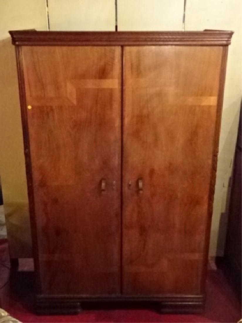 ART DECO WOOD WARDROBE ARMOIRE, EARLY 20TH C., 2 DOORS, (1 of 6)