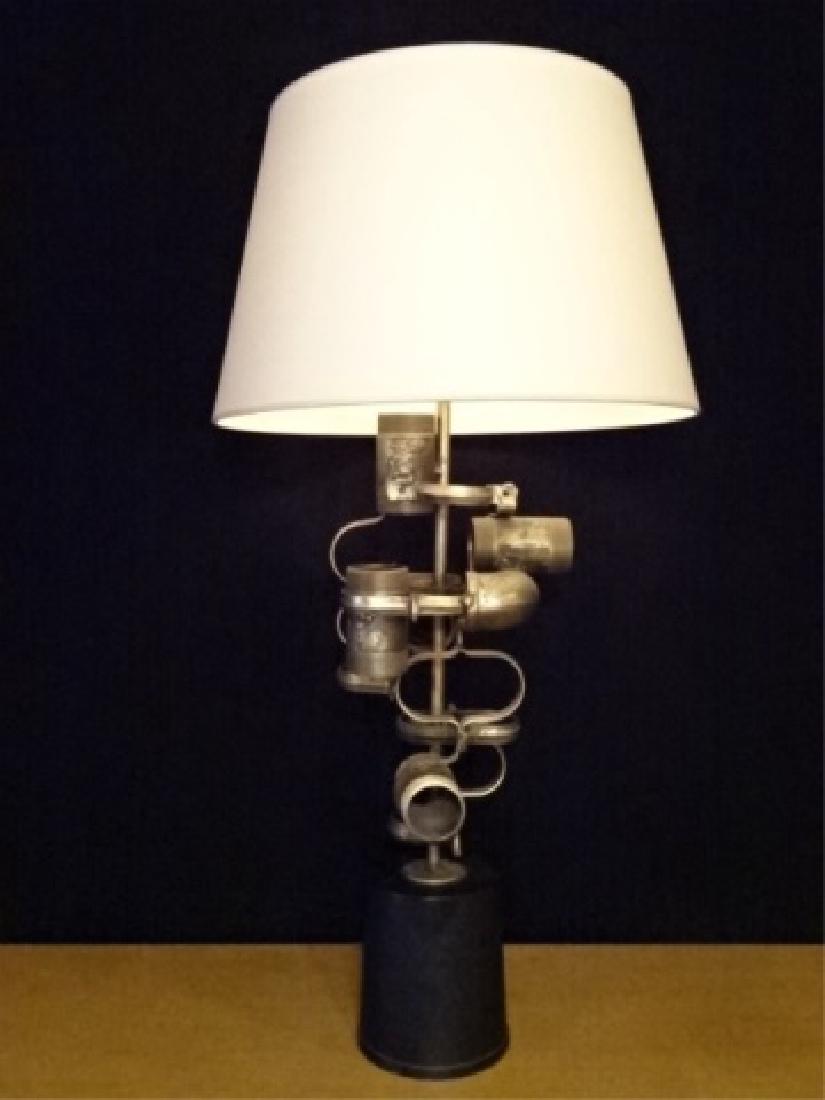 VINTAGE BRUTALIST STEAMPUNK TABLE LAMP FASHIONED FROM (1 of 6)