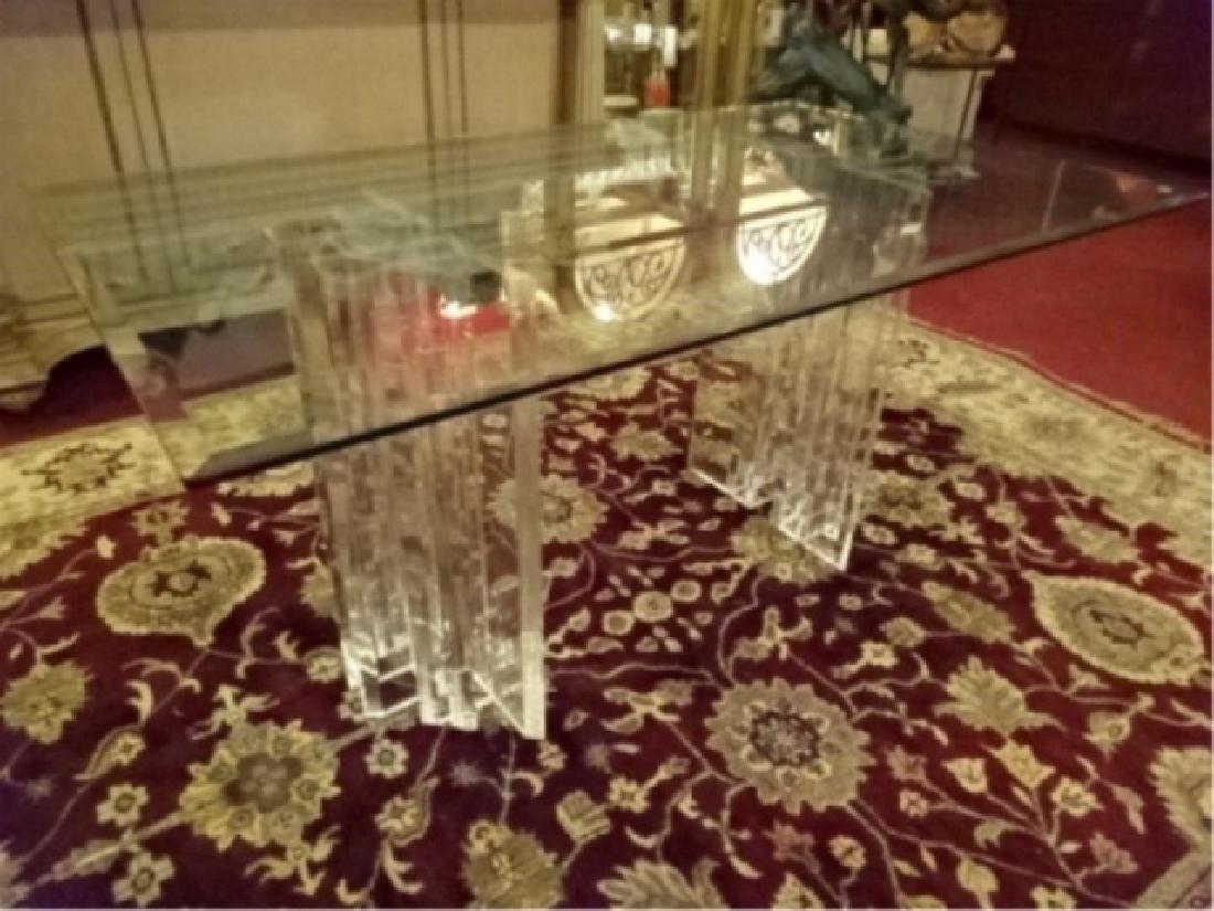 MID CENTURY LUCITE DINING TABLE, DUAL PEDESTAL LUCITE (1 of 7)