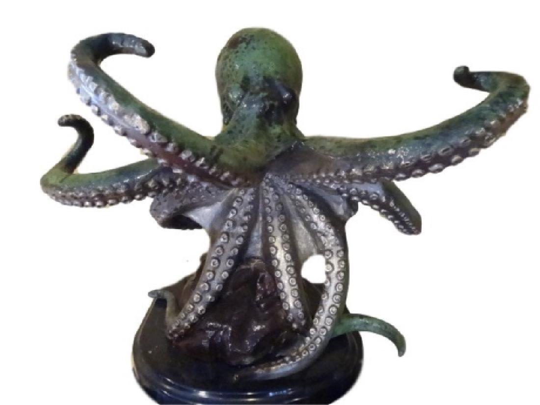 LARGE PATINATED BRONZE OCTOPUS SCULPTURE WITH MARBLE (1 of 7)