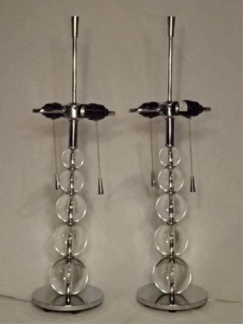 PAIR CLEAR ACRYLIC ORB LAMPS, CHROME BASES, VERY GOOD (1 of 5)