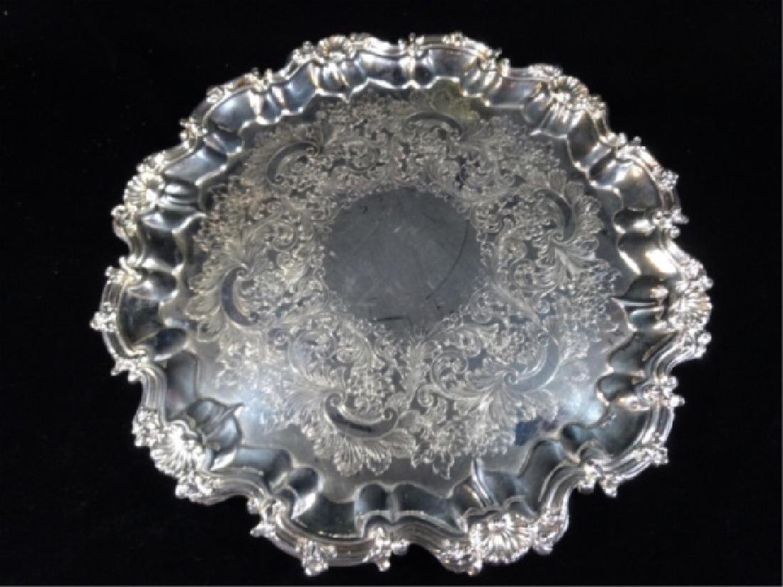 ENGLISH SILVER PLATE SERVING TRAY, ETCHED WND RELIEF (1 of 4)