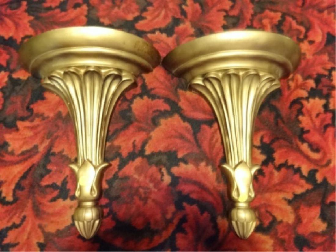 PAIR GOLD FINISH WALL BRACKETS, FLUTED BASES, VERY GOOD (1 of 2)