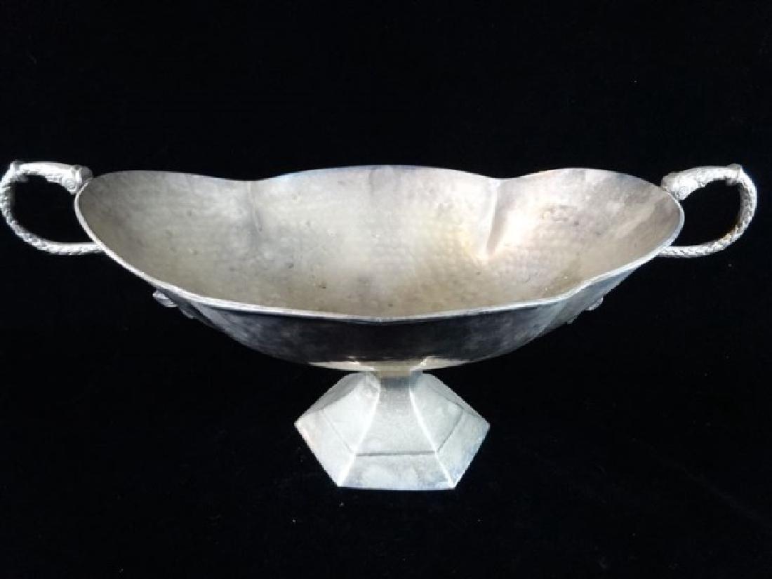 METAL PEDESTAL BOWL WITH FISH HANDLES, 17"W X 7"D, (1 of 4)