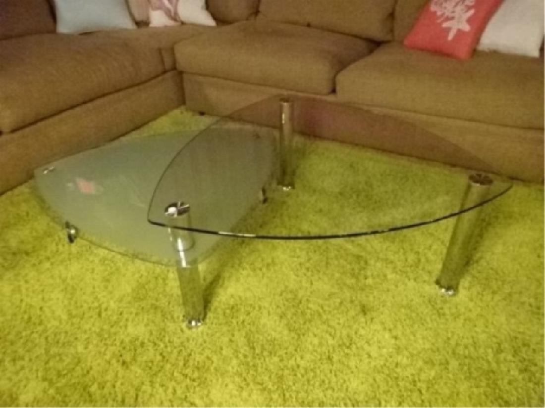 MODERN CHROME AND GLASS COFFEE TABLE, 2 TIERS, FROSTED (1 of 6)