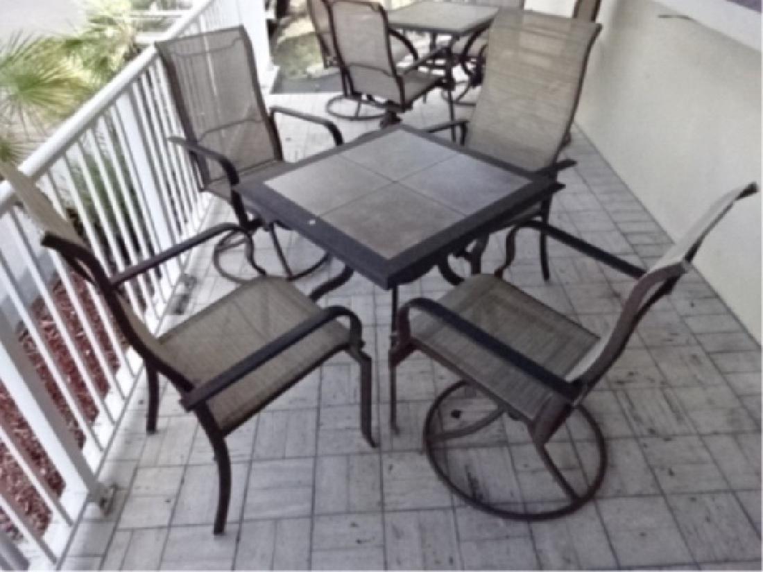 5 PC PATIO SET, TABLE AND 4 ARM CHAIRS, METAL FRAMES, (1 of 4)
