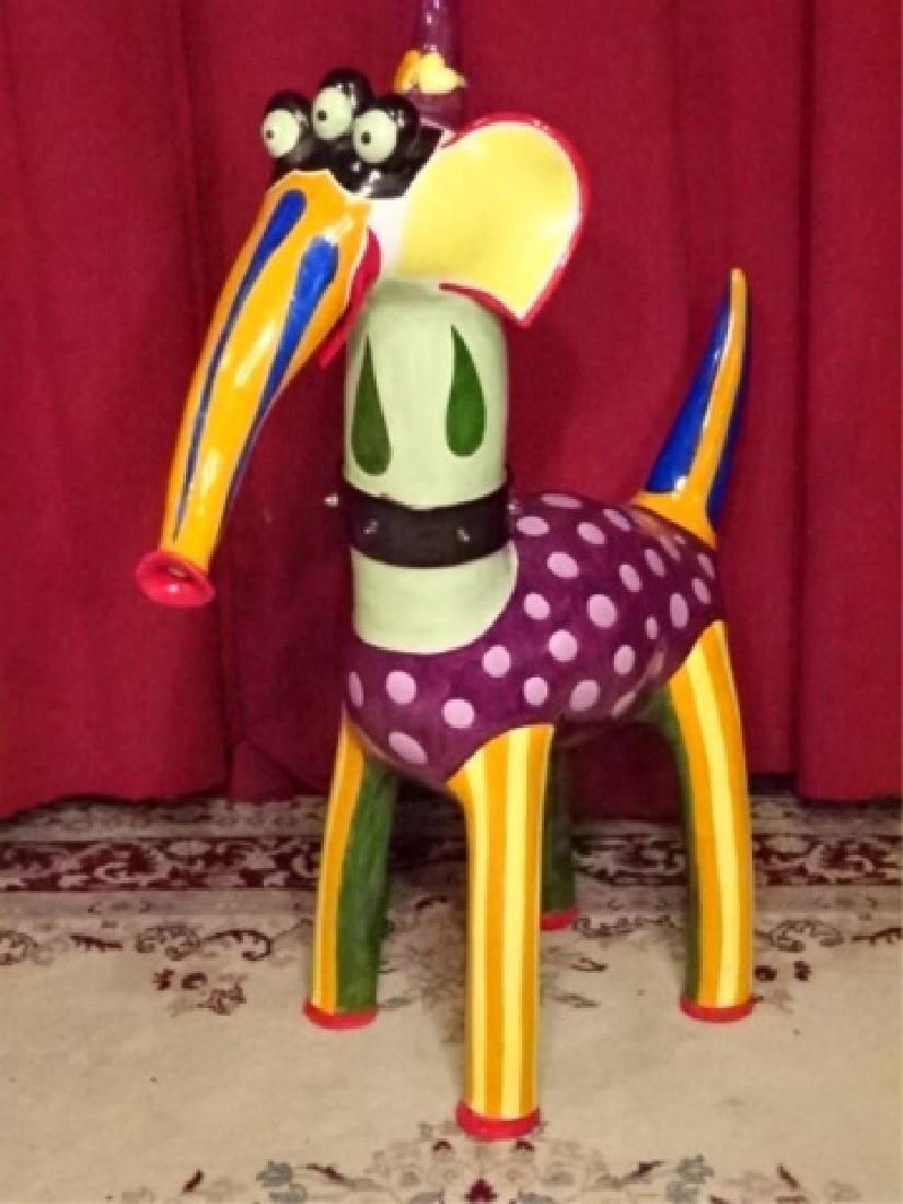 LARGE WHIMSICAL POTTERY ANIMAL WITH 3 EYES, HAND (1 of 5)