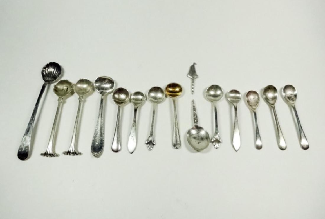 14 PC STERLING SILVER SPOONS, MINIATURE, 1 BROKEN, (1 of 5)