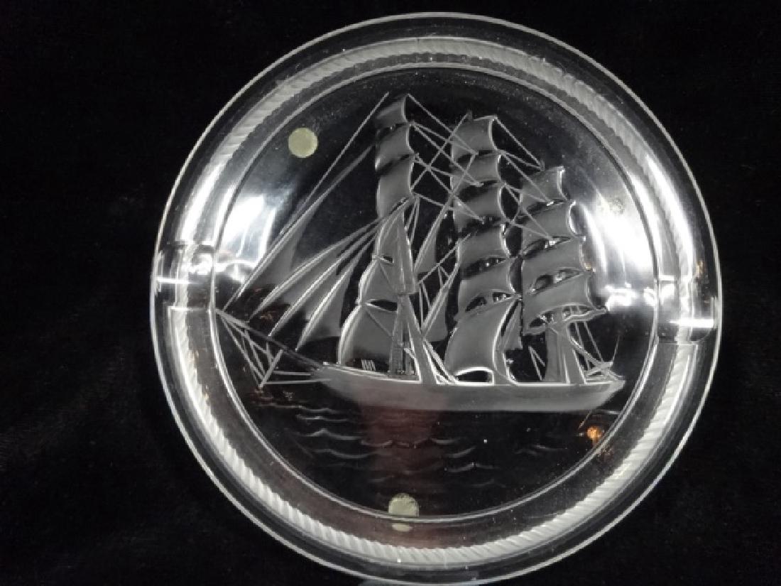 LALIQUE CRYSTAL ASHTRAY, SAILING SHIP DESIGN, SIGNED (1 of 6)