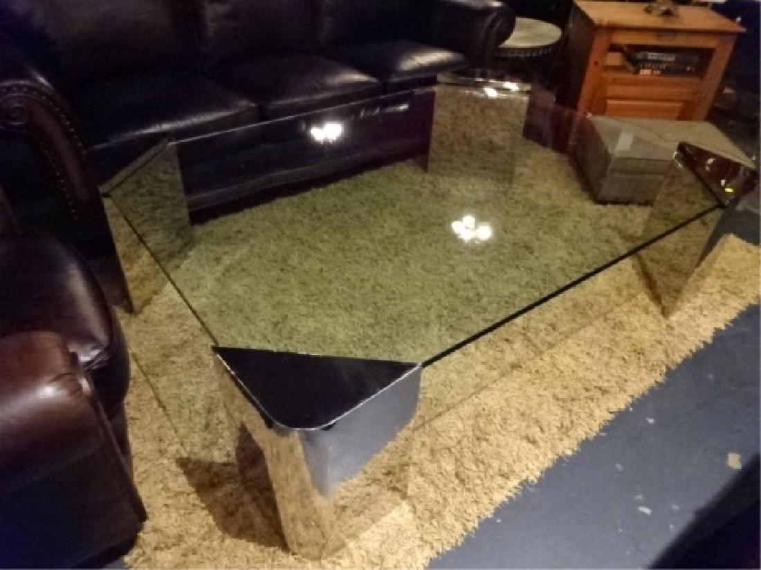 KARL SPRINGER STYLE CHROME AND GLASS COFFEE TABLE, (1 of 5)