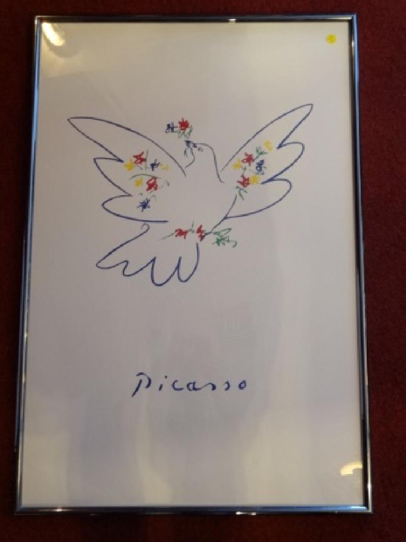 PABLO PICASSO POSTER, DOVE OF PEACE, VERY GOOD: PABLO PICASSO POSTER, DOVE OF PEACE, VERY GOOD CONDITION, FRAMED SIZE 37" X 27", SKU365.57