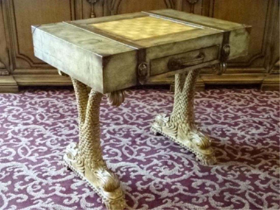 WOOD GAME TABLE, CLASSICAL DOLPHIN LEGS, SUITCASE MOTIF (1 of 9)