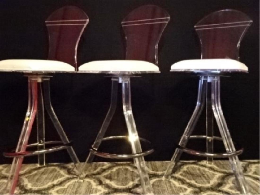 3 CLEAR LUCITE AND CHROME BARSTOOLS, LUCITE FRAMES WITH (1 of 6)