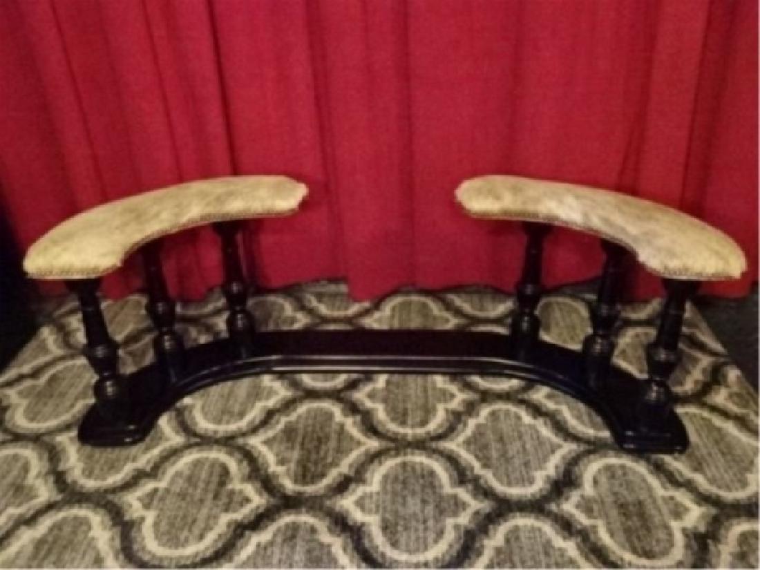 VINTAGE WOOD FIREPLACE FENDER BENCH, NATURAL HIDE (1 of 7)