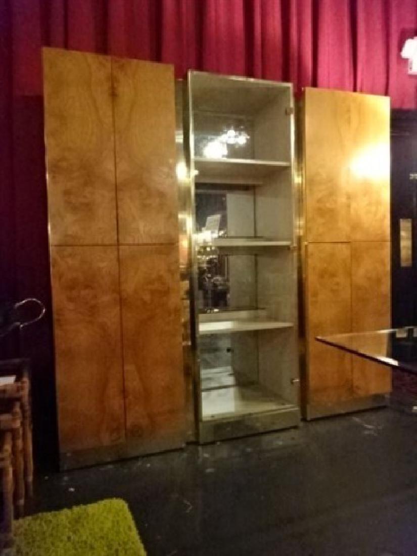 3 PC LIGHTED BAR CABINET, WOOD DOORS WITH BRASS VENEER (1 of 6)