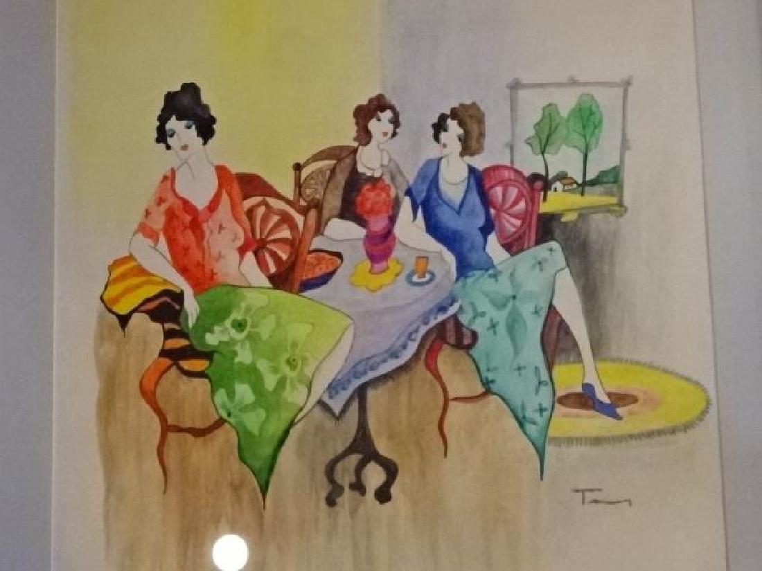 ITZCHAK TARKAY WATERCOLOR PAINTING, 3 LADIES, SIGNED (1 of 6)