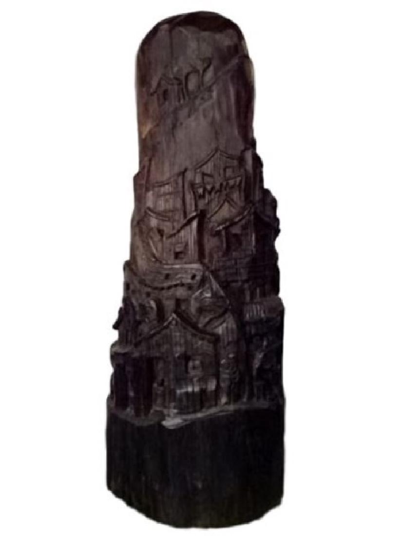 WOOD SCULPTURE, VILLAGE CARVED FROM SINGLE TREE TRUNK, (1 of 9)