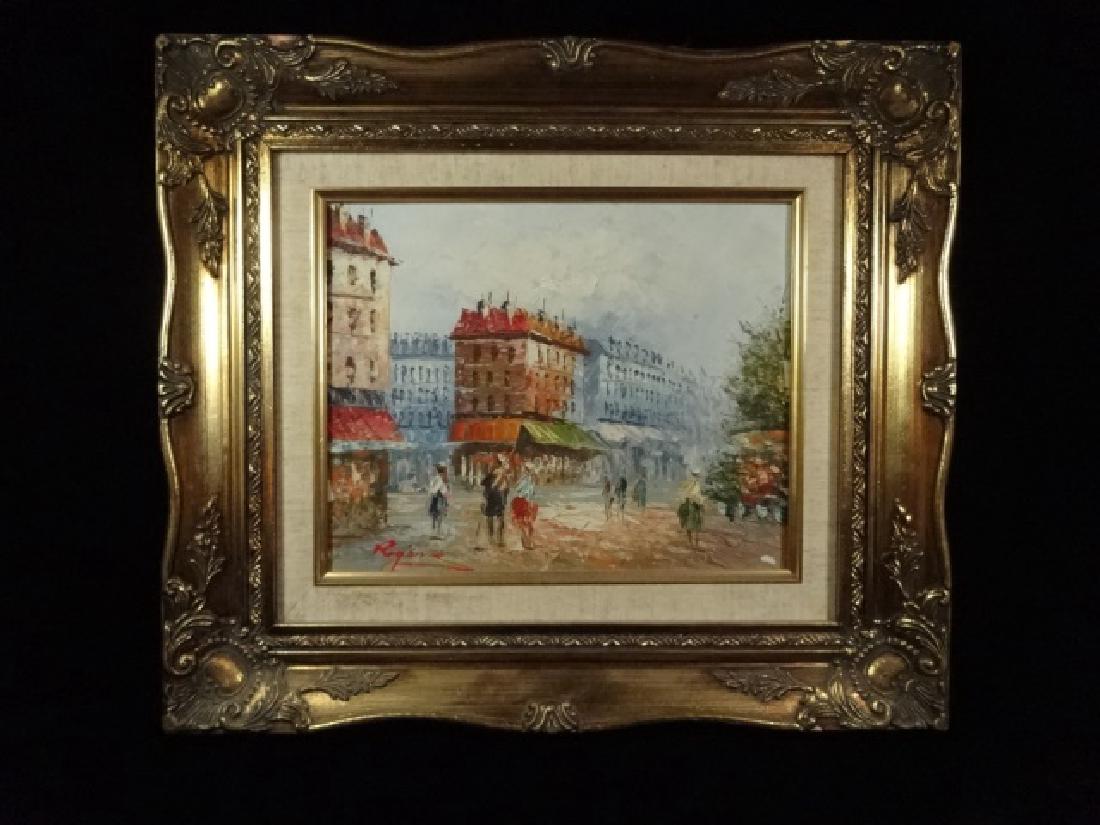 SMALL OIL PAINTING ON CANVAS, FRENCH CITY SCENE, SIGNED (1 of 4)