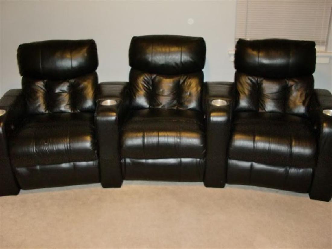 3 LEATHER RECLINER HOME THEATER SEATS, BLACK LEATHER (1 of 4)