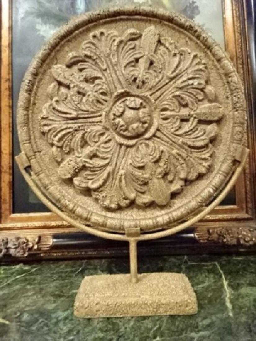 LARGE DECORATIVE PLATTER ON STAND, STONE FINISH (1 of 4)