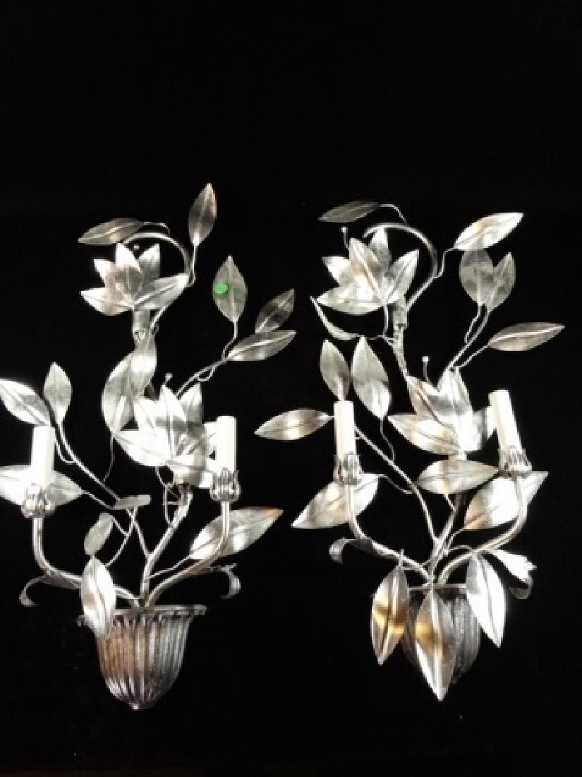 PAIR SILVER METAL WALL SCONCE CANDLE HOLDERS, APPROX (1 of 3)