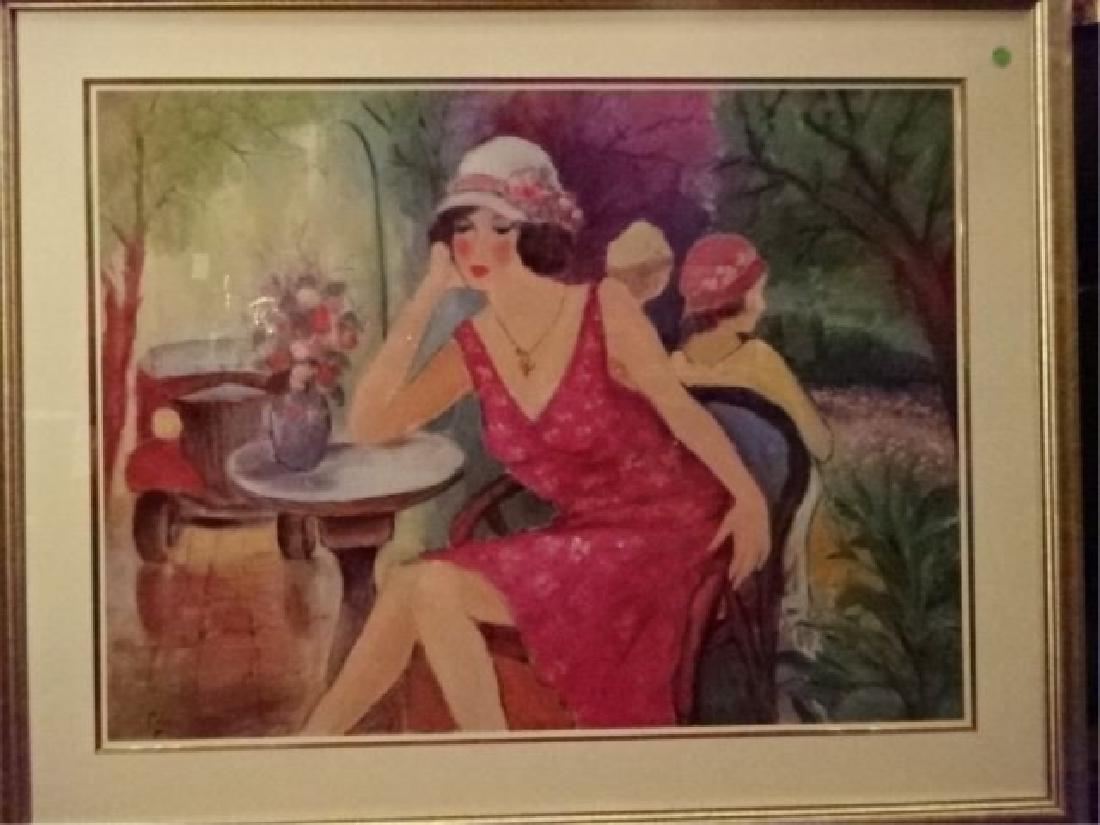 LARGE FRAMED PRINT, LADY IN CAFE, VERY GOOD CONDITION, (1 of 5)