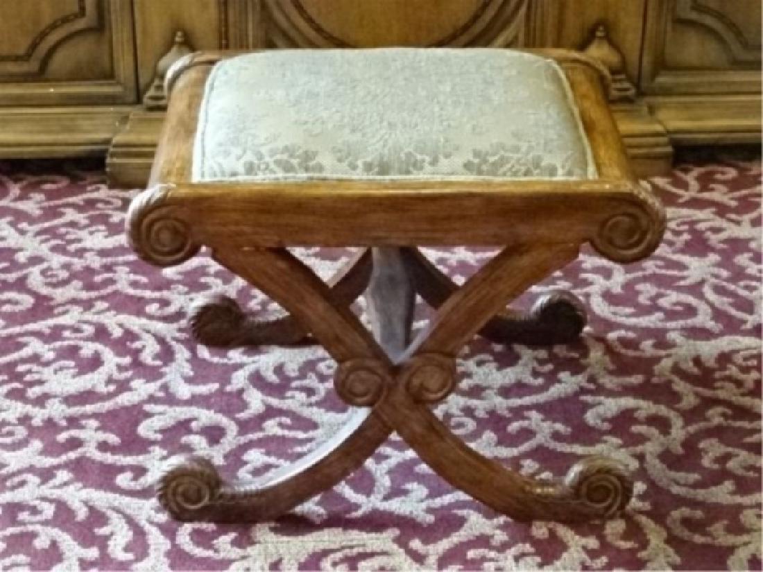REGENCY STYLE X BASE STOOL, UPHOLSTERED SEAT, VERY GOOD (1 of 5)