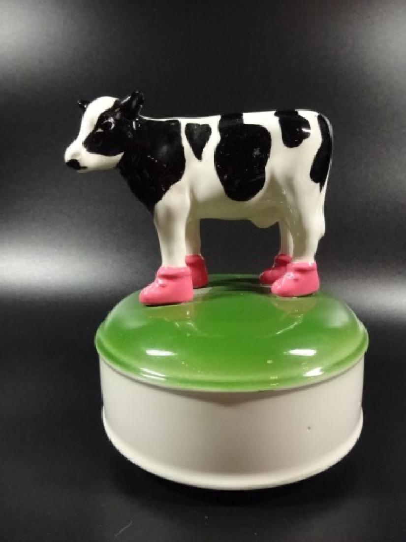 OTAGIRI JAPAN MUSIC BOX, BLACK & WHITE COW IN PINK (1 of 6)