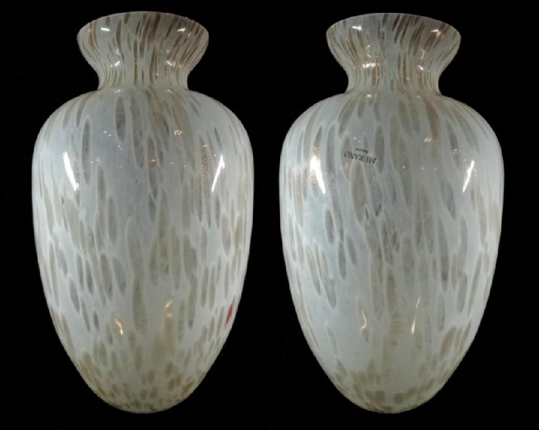 HUGE PAIR MURANO ART GLASS VASES, WHITE & CLEAR, WITH (1 of 11)