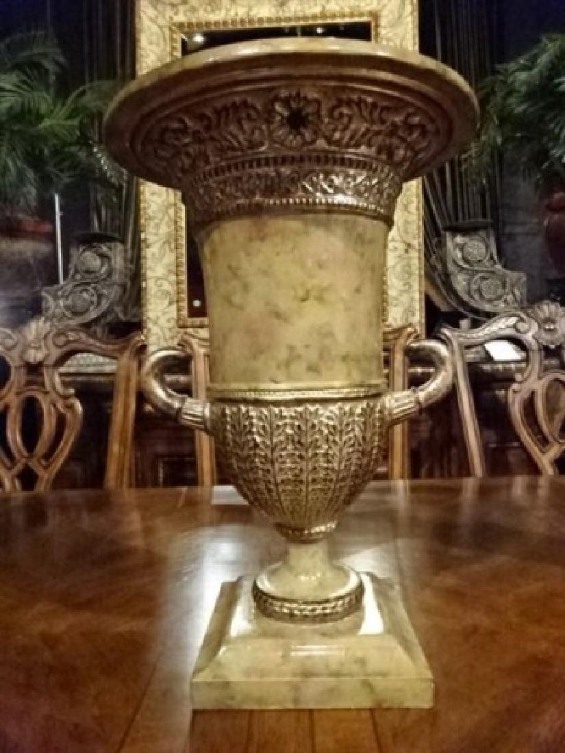 LARGE STONE FINISH COMPOSITE URN, SILVER IFINISH (1 of 8)